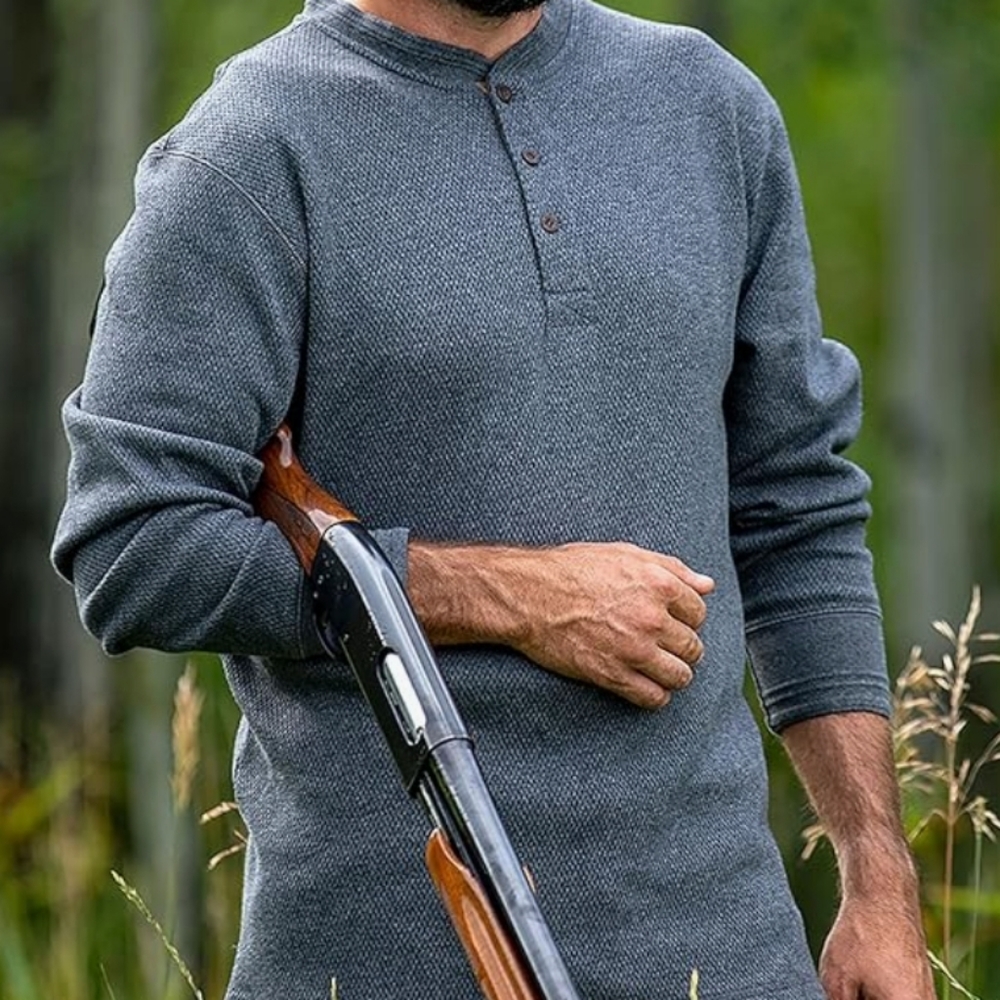 Henley Thermal Long Sleeve Knit Shirt